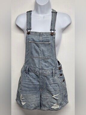 Hollister XS Denim High Rise Mom Short Overall Vintage Stretch 4" Inseam